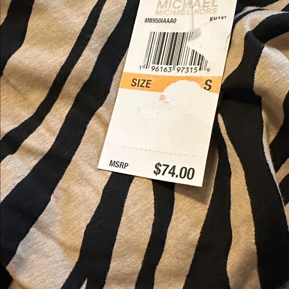 Michael Kors MK Women's Animal-Print Zebra Smocked Top Blouse Shirt Small S NWT